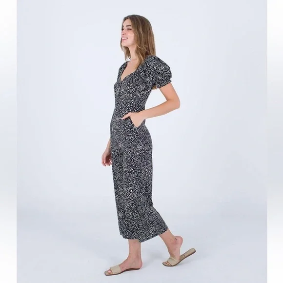 HURLEY puff sleeve Black and White Floral Jumpsuit/juniors size L - Picture 4 of 4
